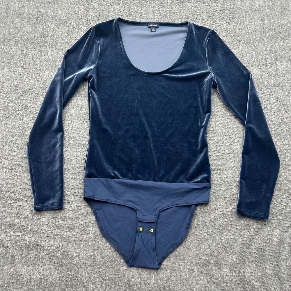 J Crew Bodysuit Blue Velvet Long Sleeve Scoop Neck Stretch Top Small